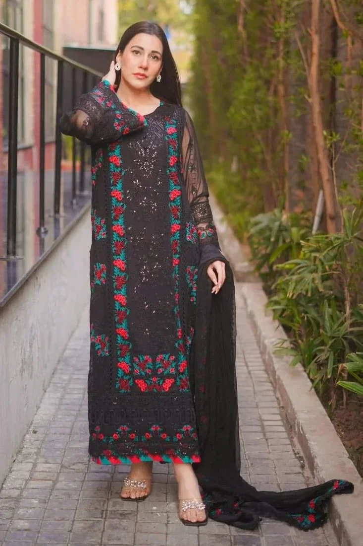 Aneela's Jet Black Formal Collection Chiffon Replica
