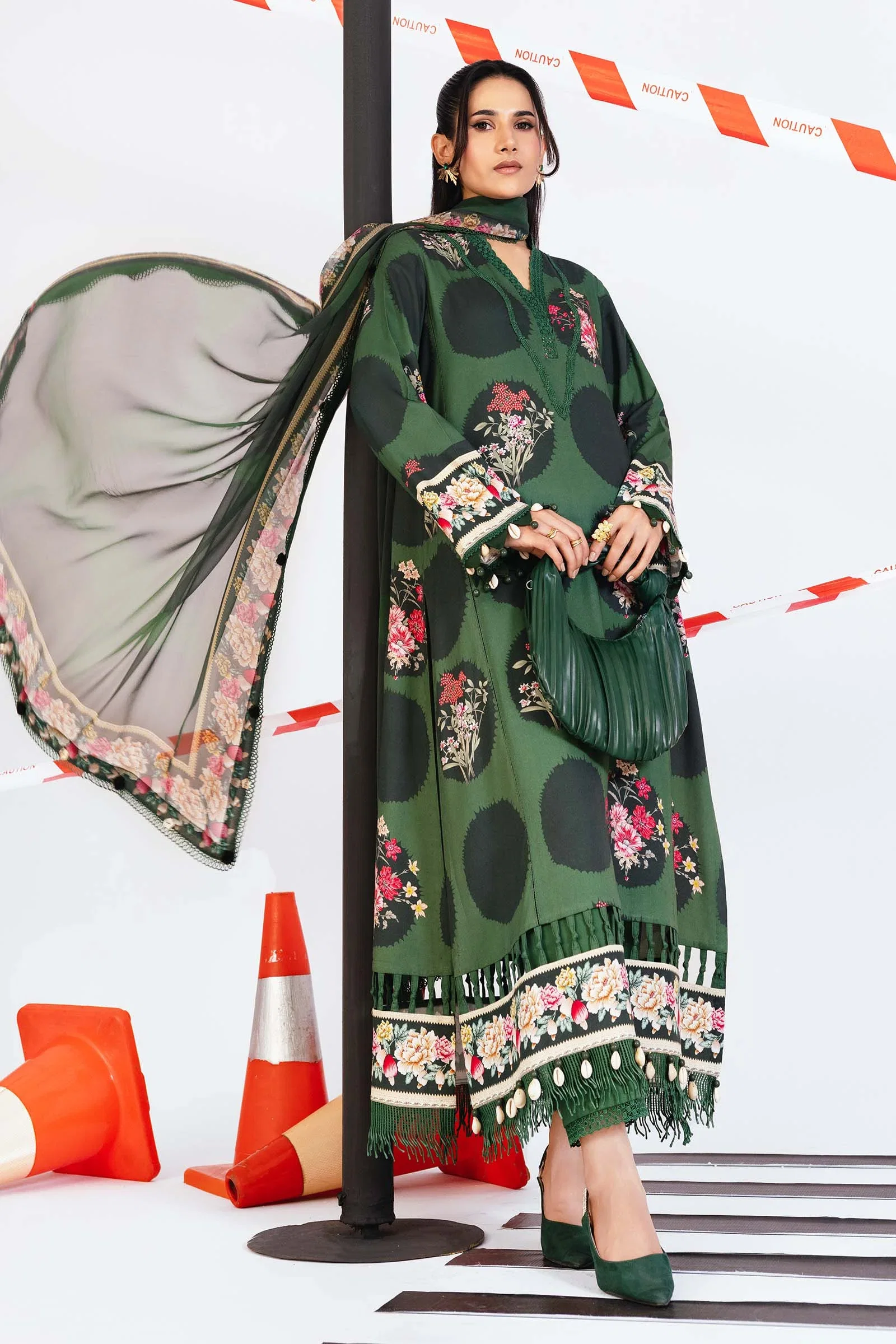 Maria B 3 Piece Green Unstitch Printed Silk Collection Replica