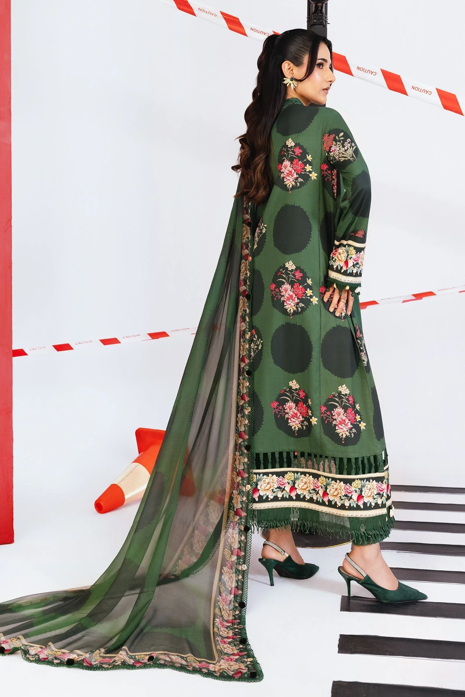 Alternative view of Maria B 3 Piece Green Unstitch Printed Silk Collection Replica