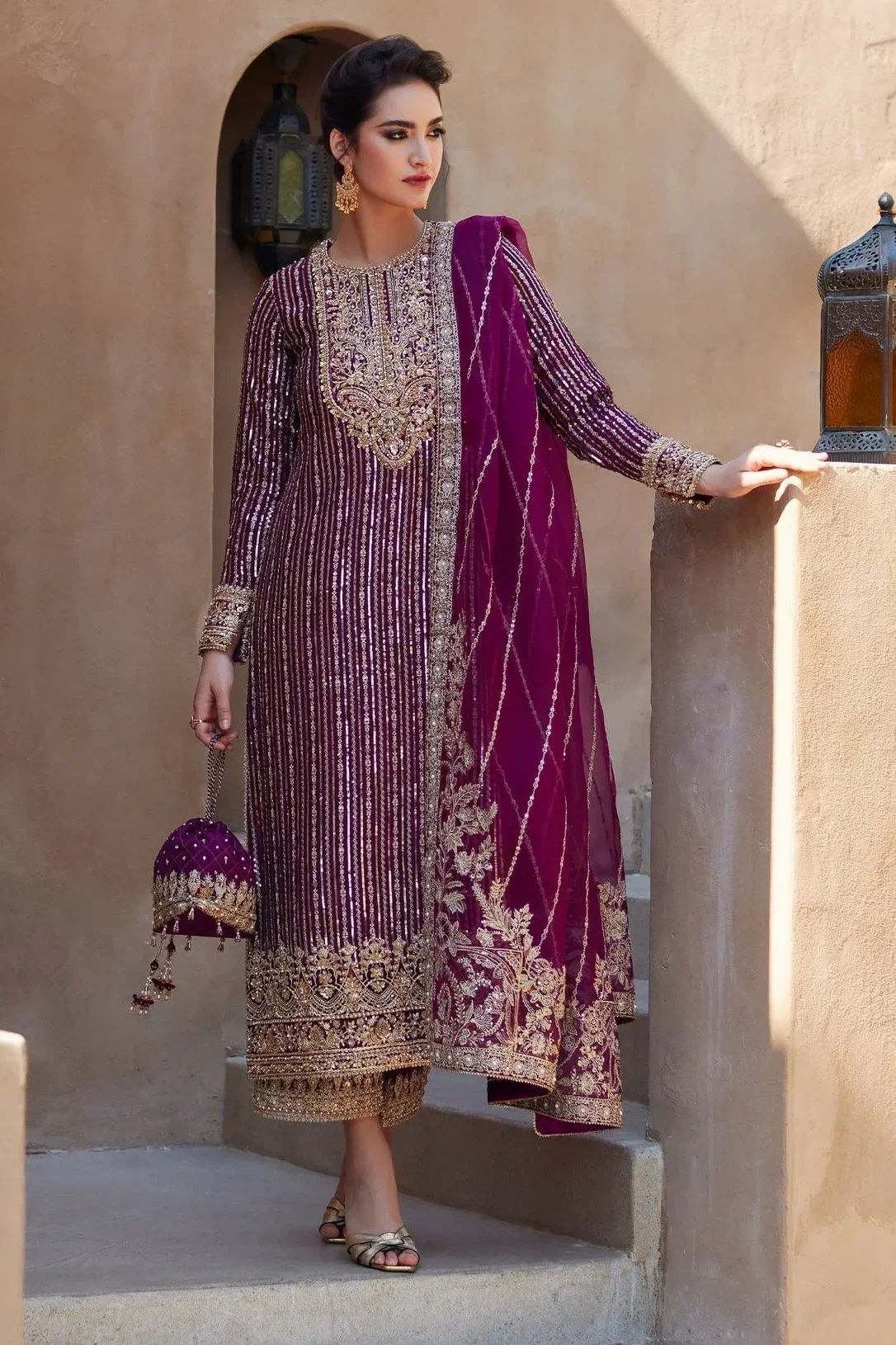 Kanwal Malik Shocking Pink Formal Collection Chiffon Replica