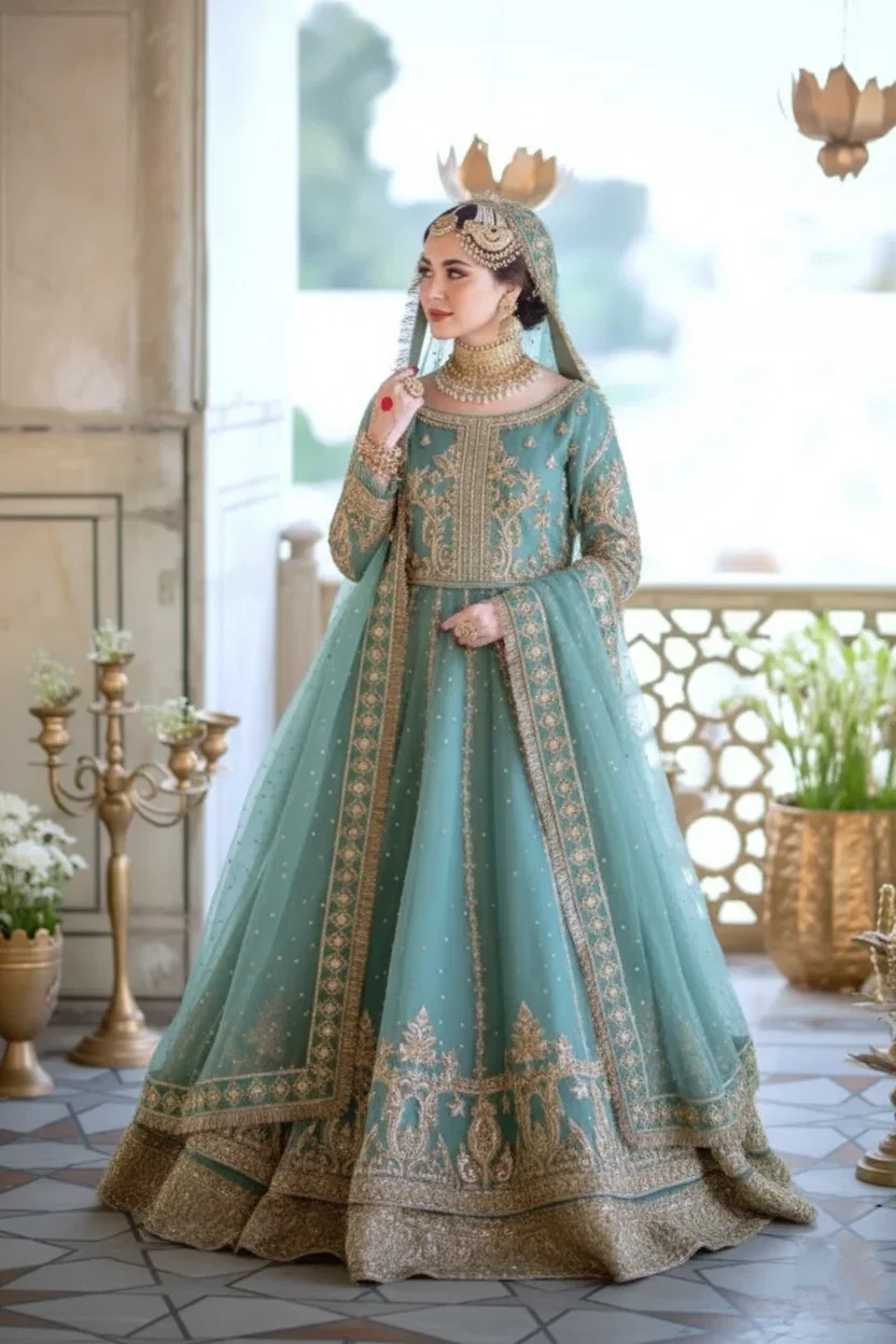 Alternative view of Maha Wajahat Seagreen Bridal Collection Net Replica