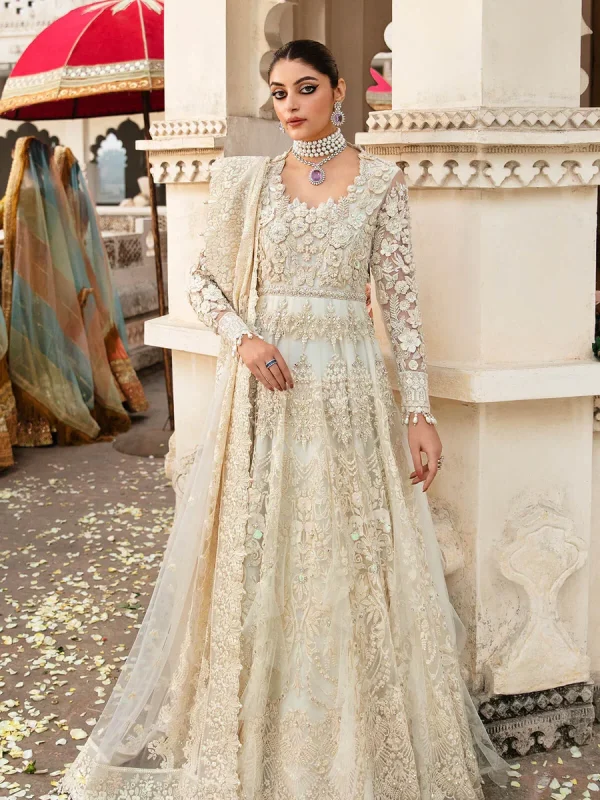 Nameera By Farooq Off White Bridal Collection Net Maxi Replica
