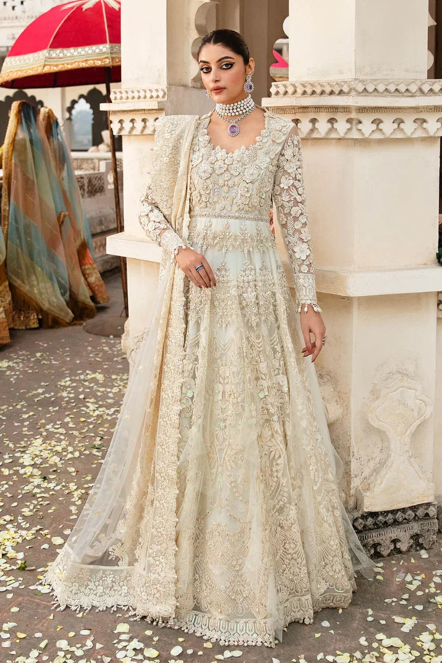 Nameera By Farooq Off White Bridal Collection Net Maxi Replica
