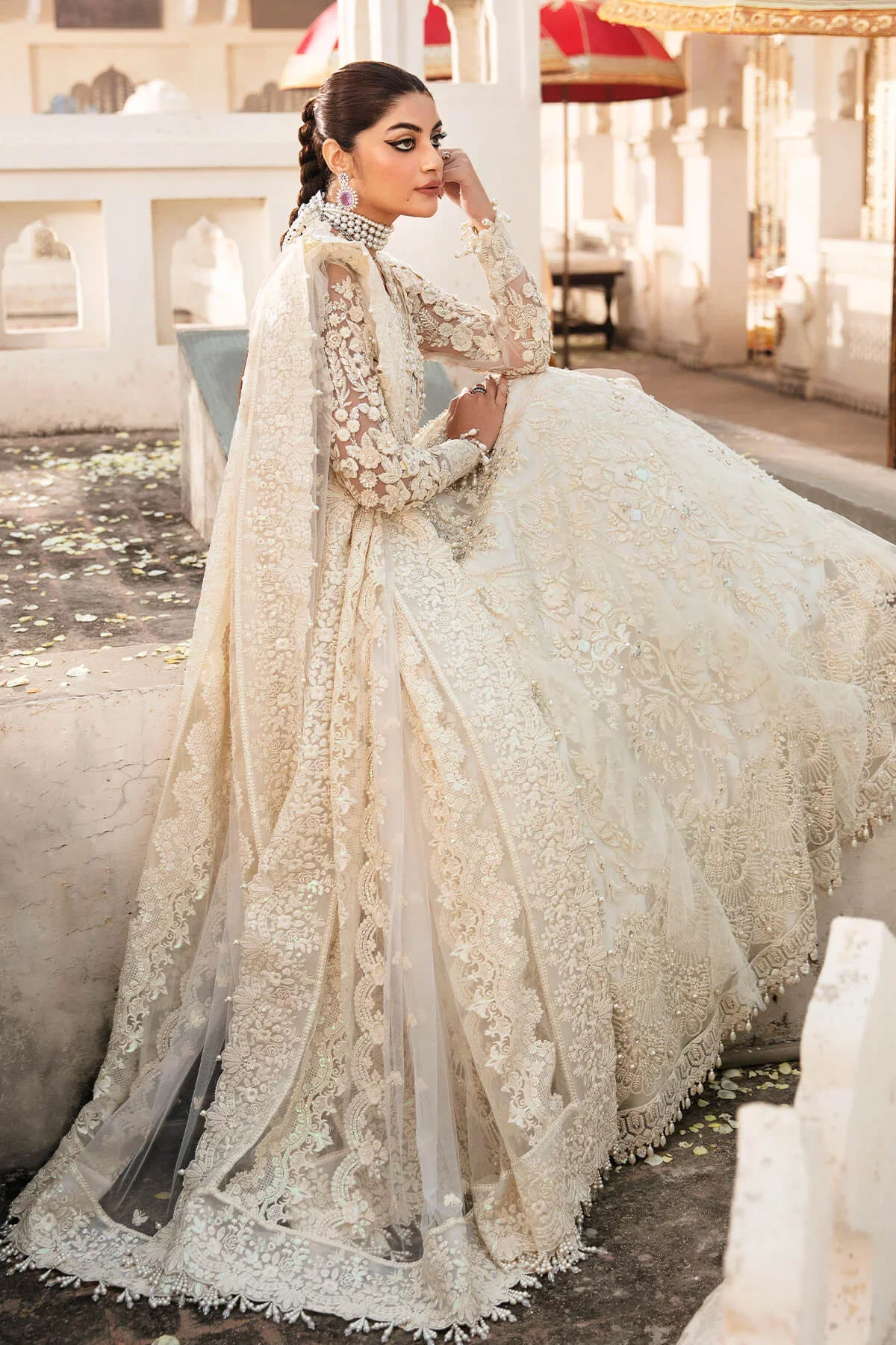 Alternative view of Nameera By Farooq Off White Bridal Collection Net Maxi Replica