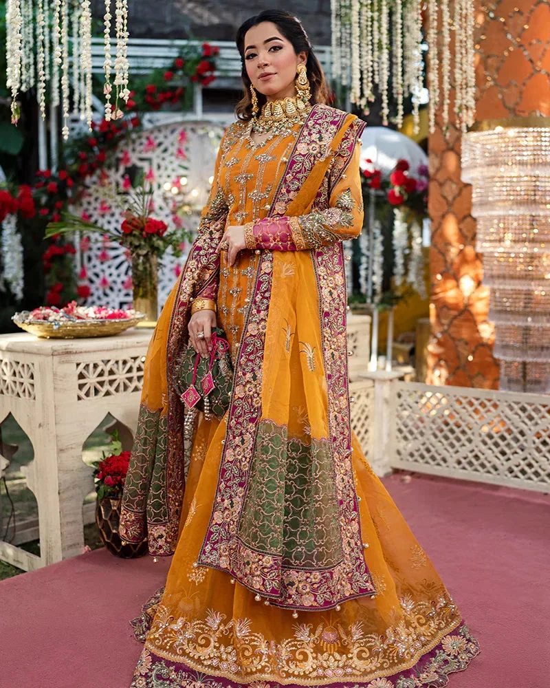 Alternative view of Shrenz Orange Bridal Collection Net Gharara Replica
