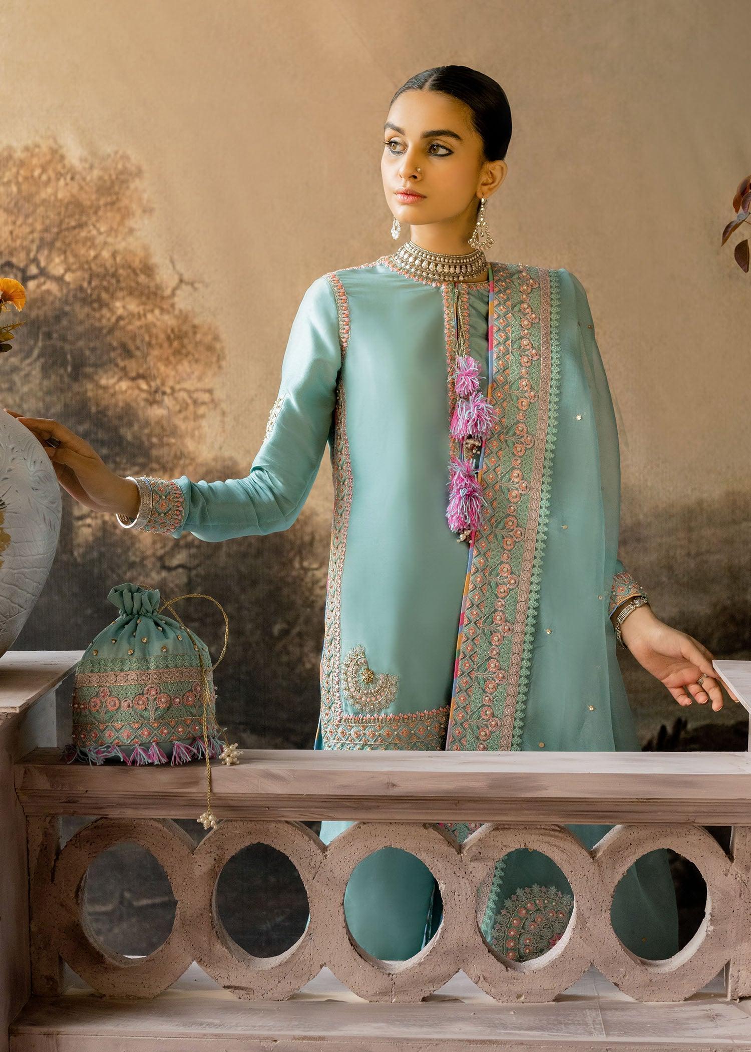 Alternative view of Hussain Rehar Sky Blue Formal Collection Raw Silk Replica