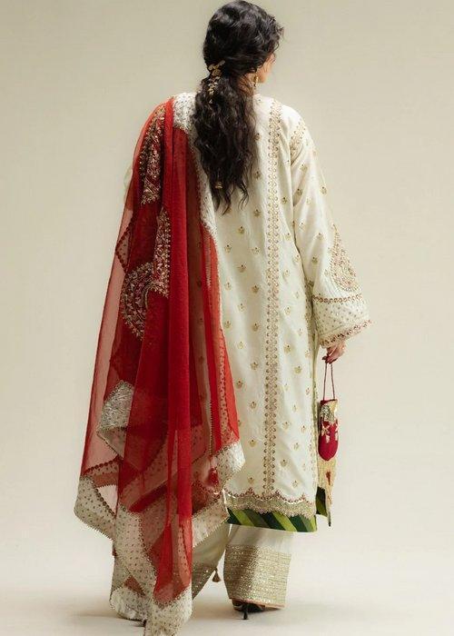 Alternative view of Zara Shahjahan White Formal Collection Raw Silk Replica