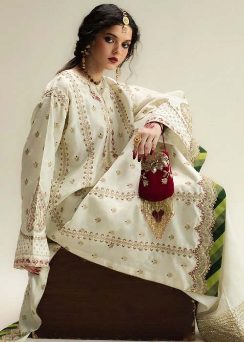 Zara Shahjahan White Formal Collection Raw Silk Replica - Image 3