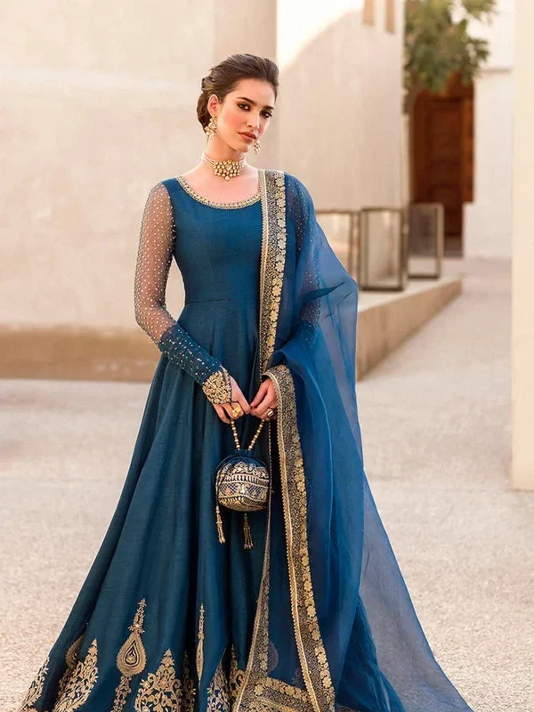 Faiza Saqlain Zinc Blue Bridal Collection Lava Silk Maxi Repica
