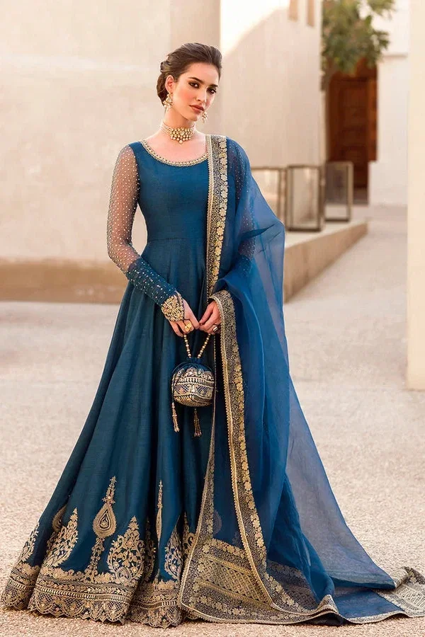 Faiza Saqlain Zinc Blue Bridal Collection Lava Silk Maxi Repica