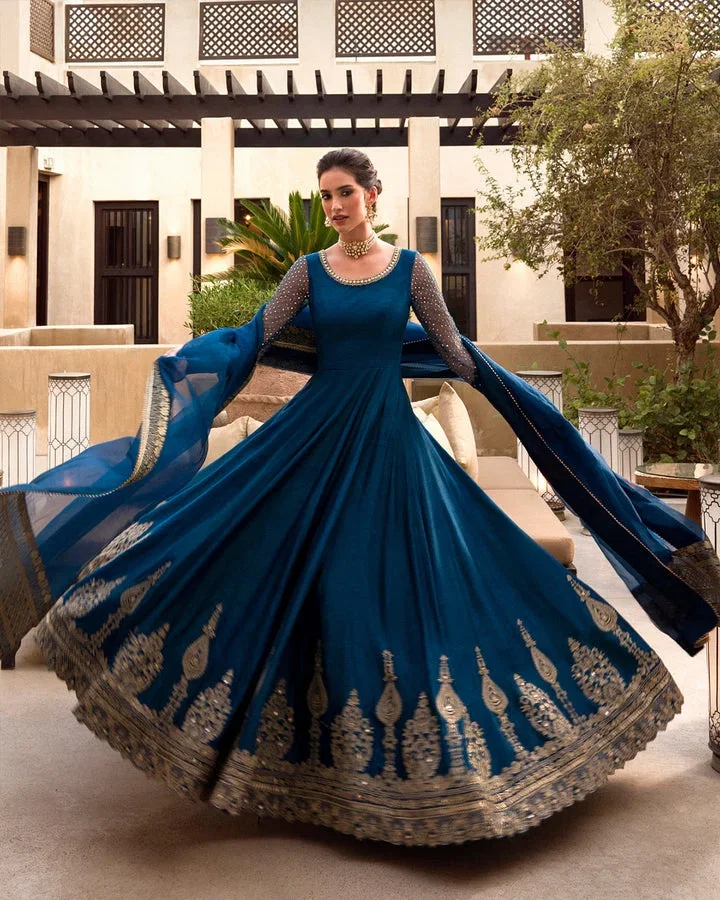 Alternative view of Faiza Saqlain Zinc Blue Bridal Collection Lava Silk Maxi Repica