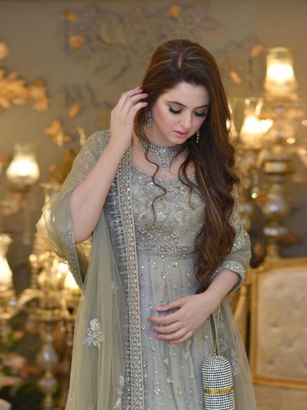 Sarah Atif Grey Bridal Collection Frock Net Replica
