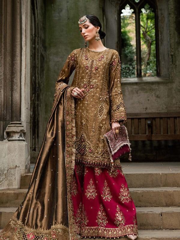Maria B Brown Bridal Collection Sheesha Silk Gharara Replica