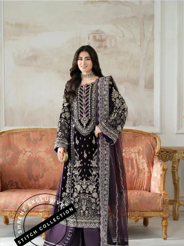 Shrenz 3 Piece Stitched Velvet Pret Collection