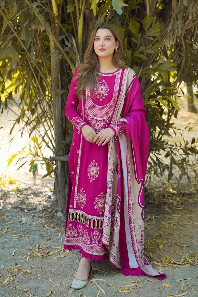 Aneela's Shocking Pink Formal Collection Khaddar Replica