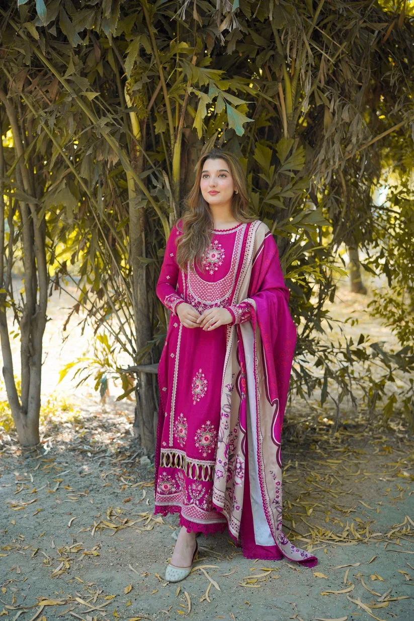 Alternative view of Aneela's Shocking Pink Formal Collection Khaddar Replica