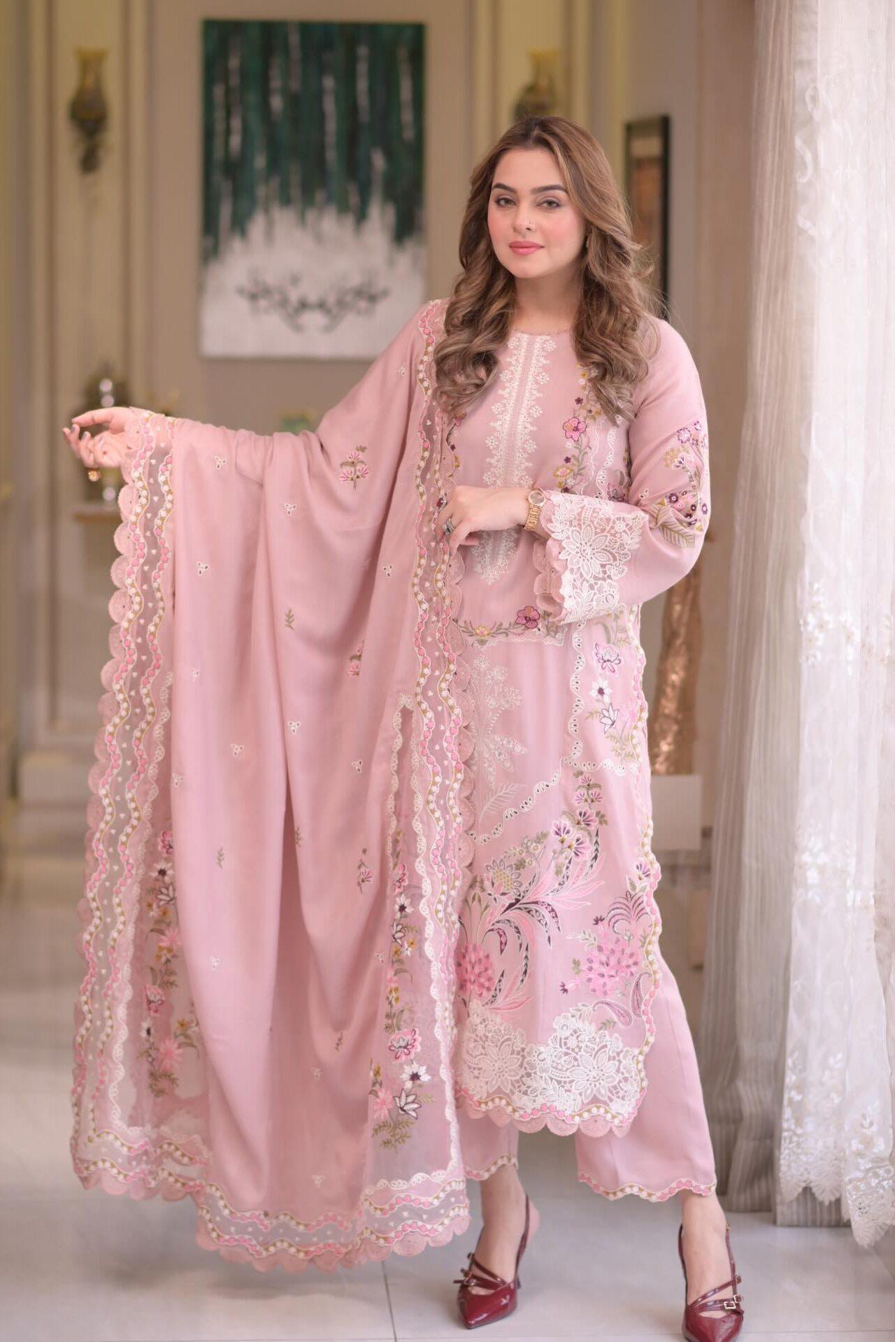 Alternative view of Aneela's Peach Luxury Lawn Collection Replica