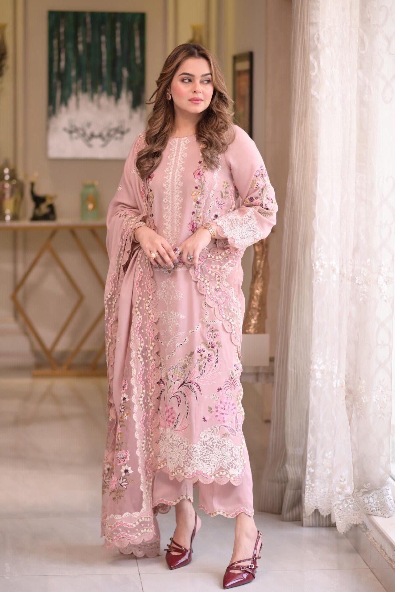 Aneela's Peach Luxury Lawn Collection Replica