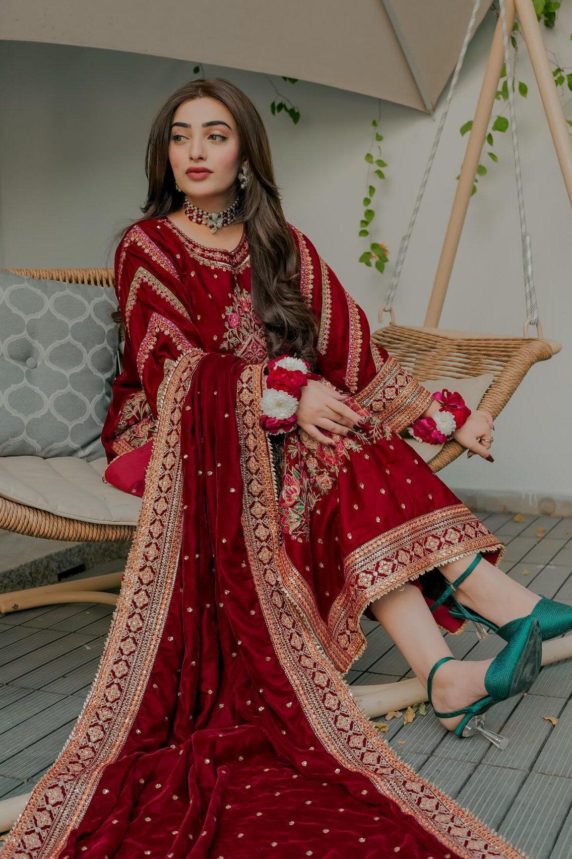 Aneela's Maroon Formal Velvet Collection Replica