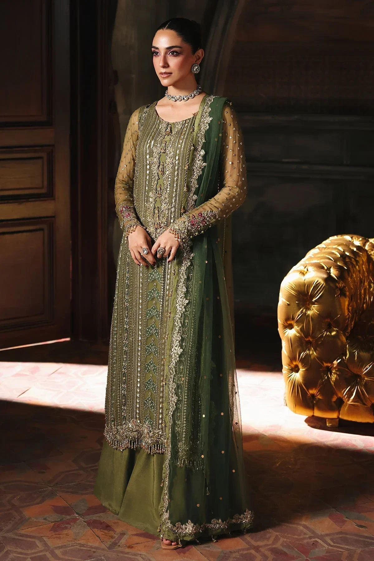 Charizma Mehndi Green Formal Collection Chiffon Replica