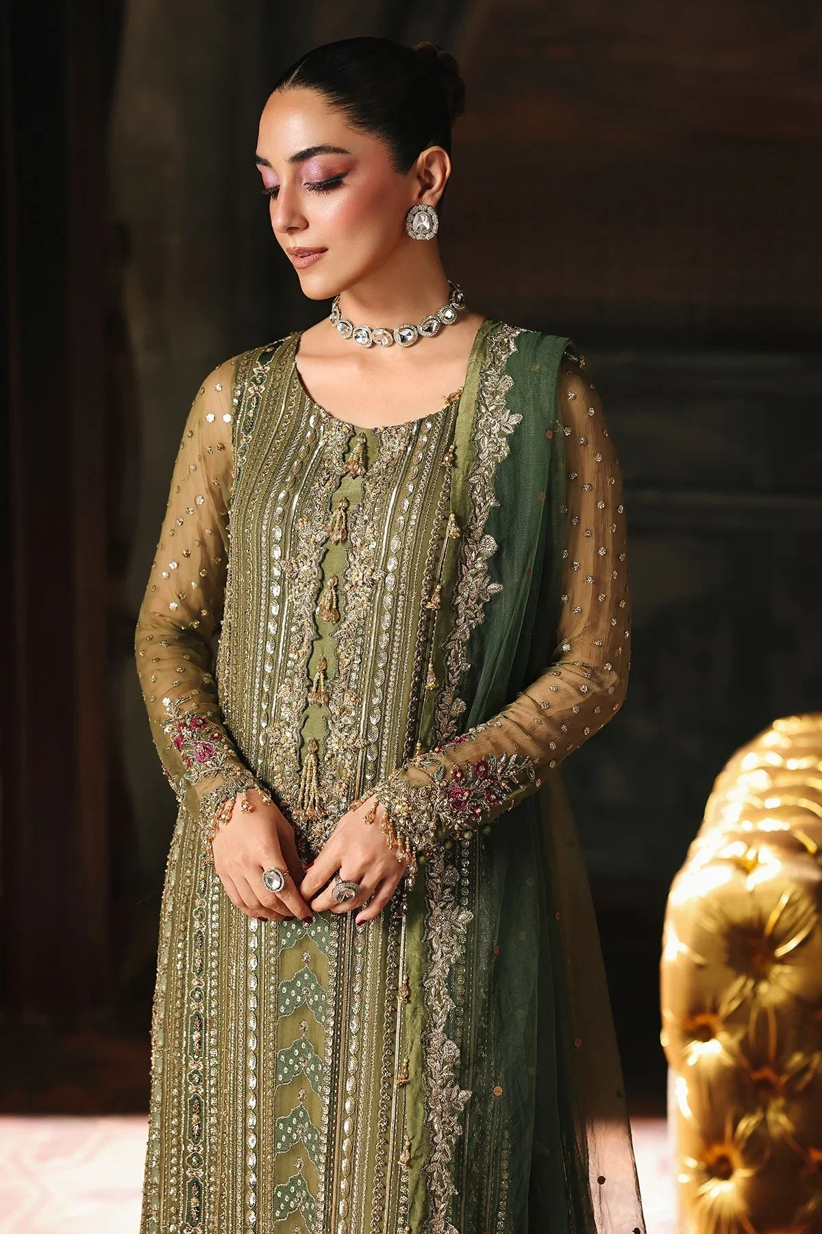 Alternative view of Charizma Mehndi Green Formal Collection Chiffon Replica