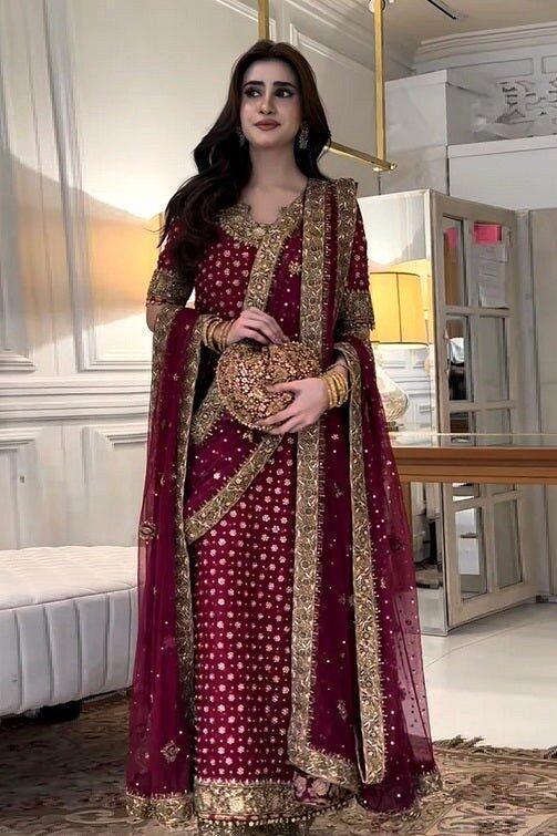 Haris Shakeel Shocking Pink Bridal Collection Chiffon Replica