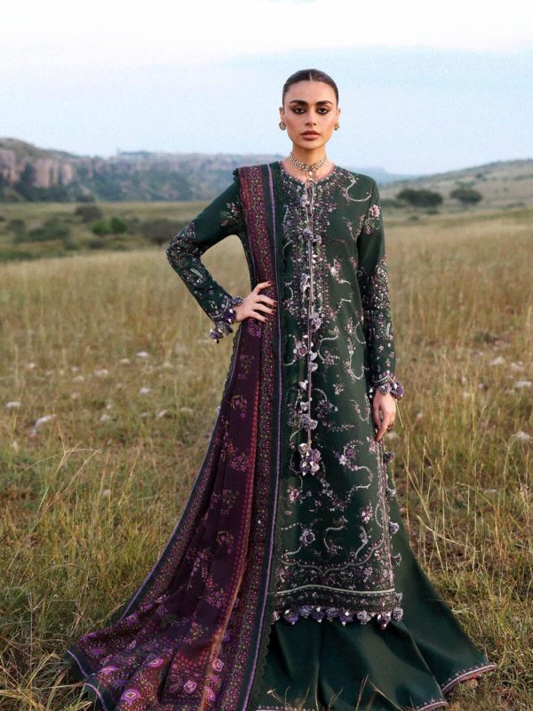 Hussain Rehar Bottle Green Winter Collection Khaddar Replica