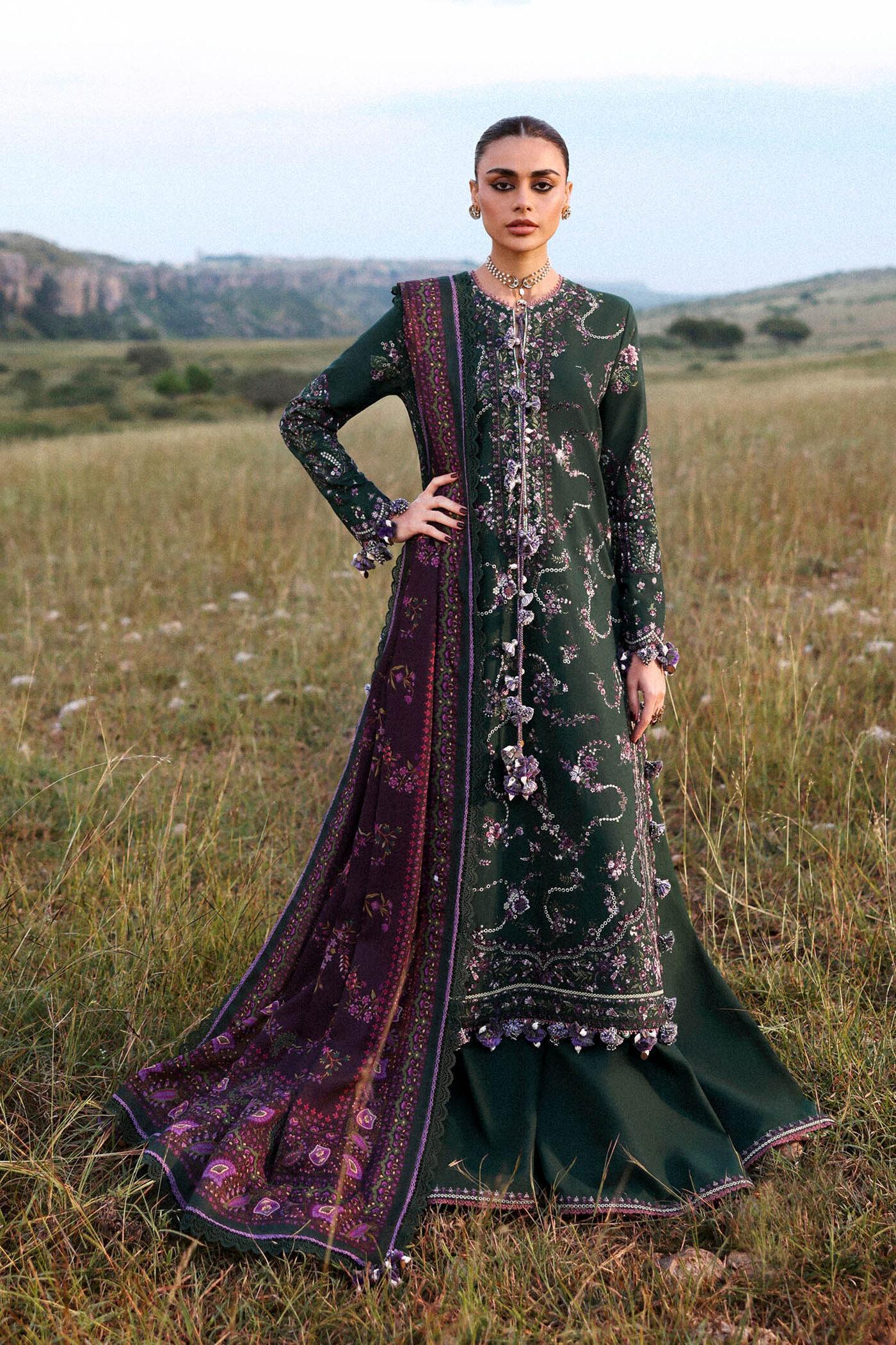 Hussain Rehar Bottle Green Winter Collection Khaddar Replica