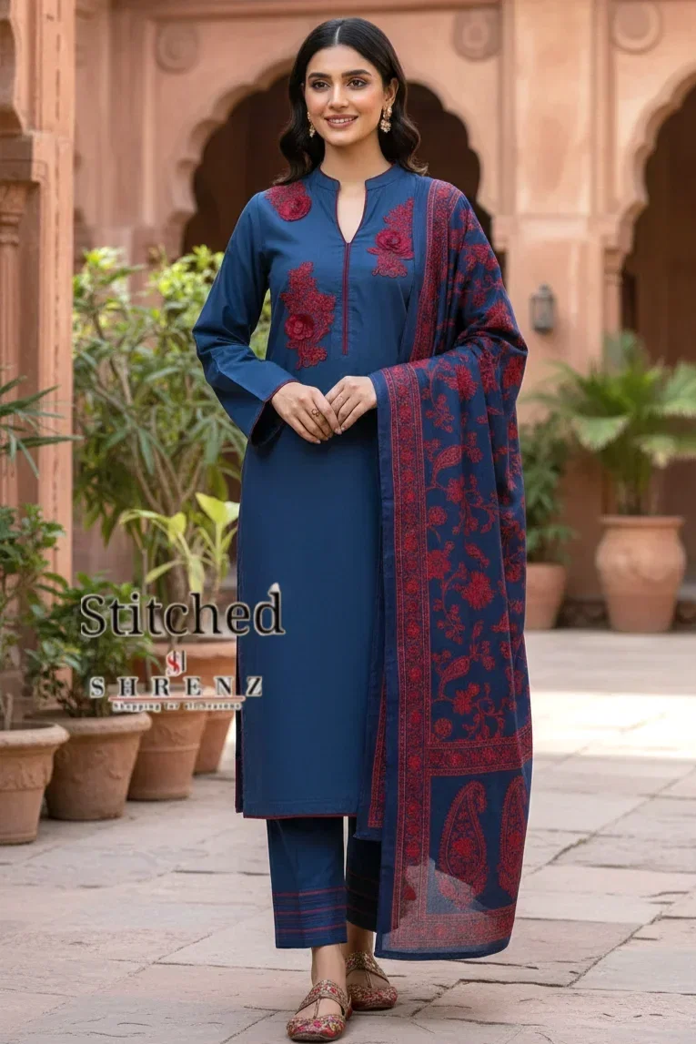 Shrenz 3 Piece Stitched Raw Silk Collection