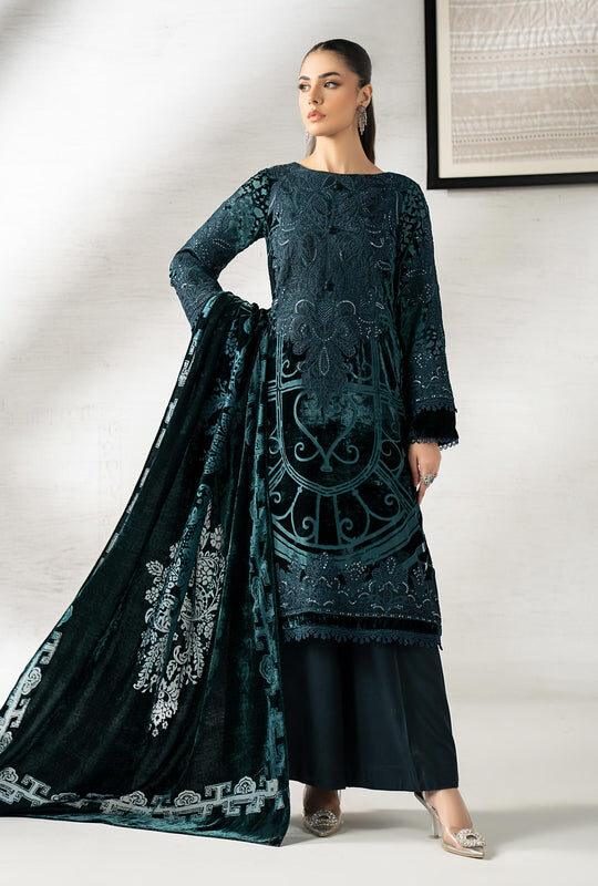 Maria B Bottle Green Formal Collection Palachi Velvet Replica