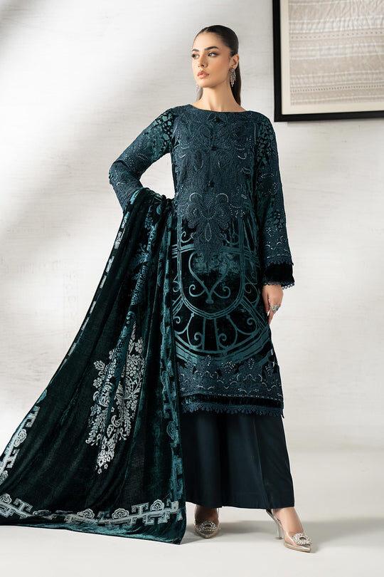Maria B Bottle Green Formal Collection Palachi Velvet Replica
