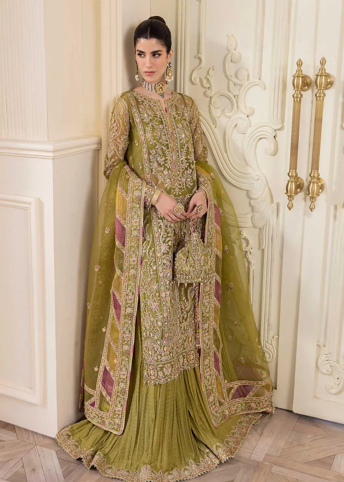 Alternative view of Kanwal Malik Mehendi Green Bridal Collection Net Replica