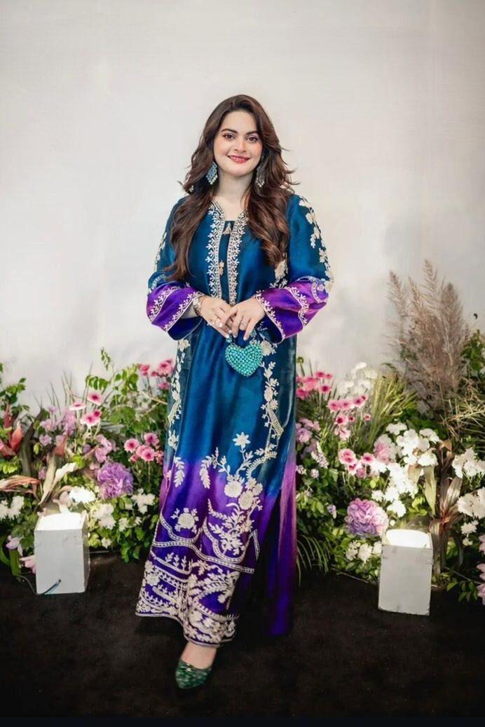 Shrenz 2 Piece Zinc Blue Unstitch Printed Silk Collection Replica