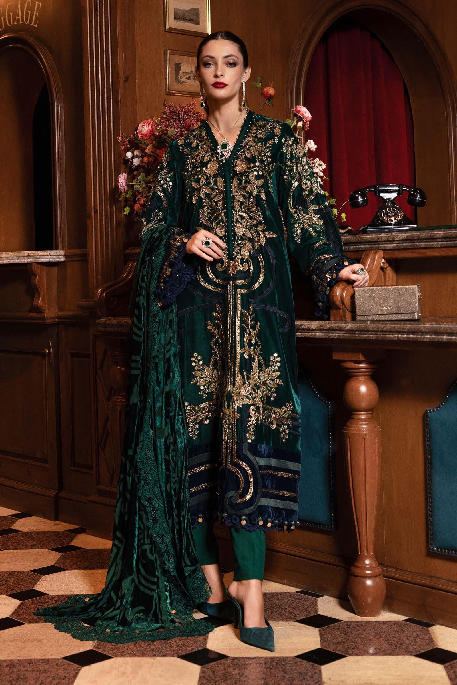 Maria B Zinc Green Winter Collection Palachi Velvet Replica