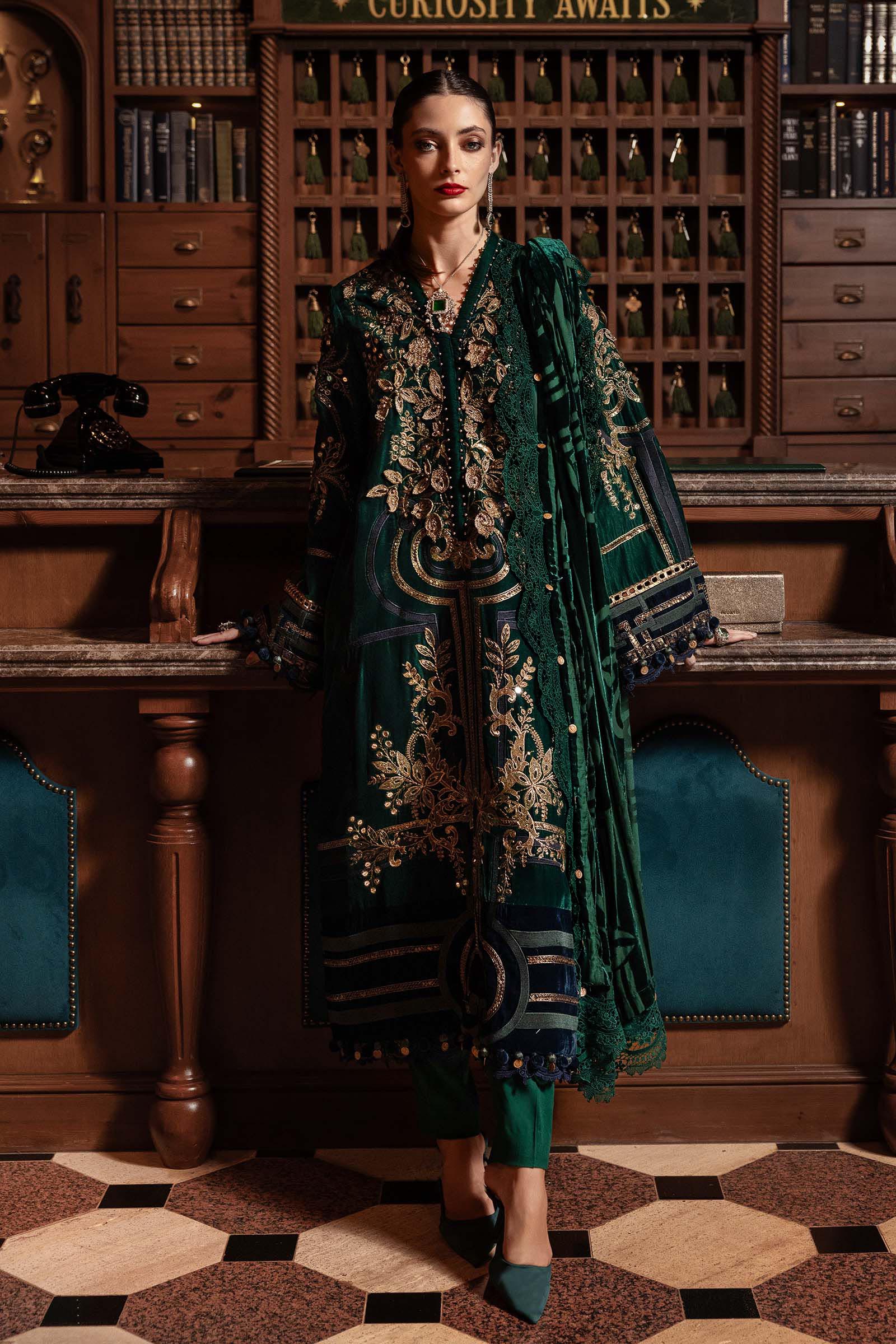 Maria B Zinc Green Winter Collection Palachi Velvet Replica - Image 3