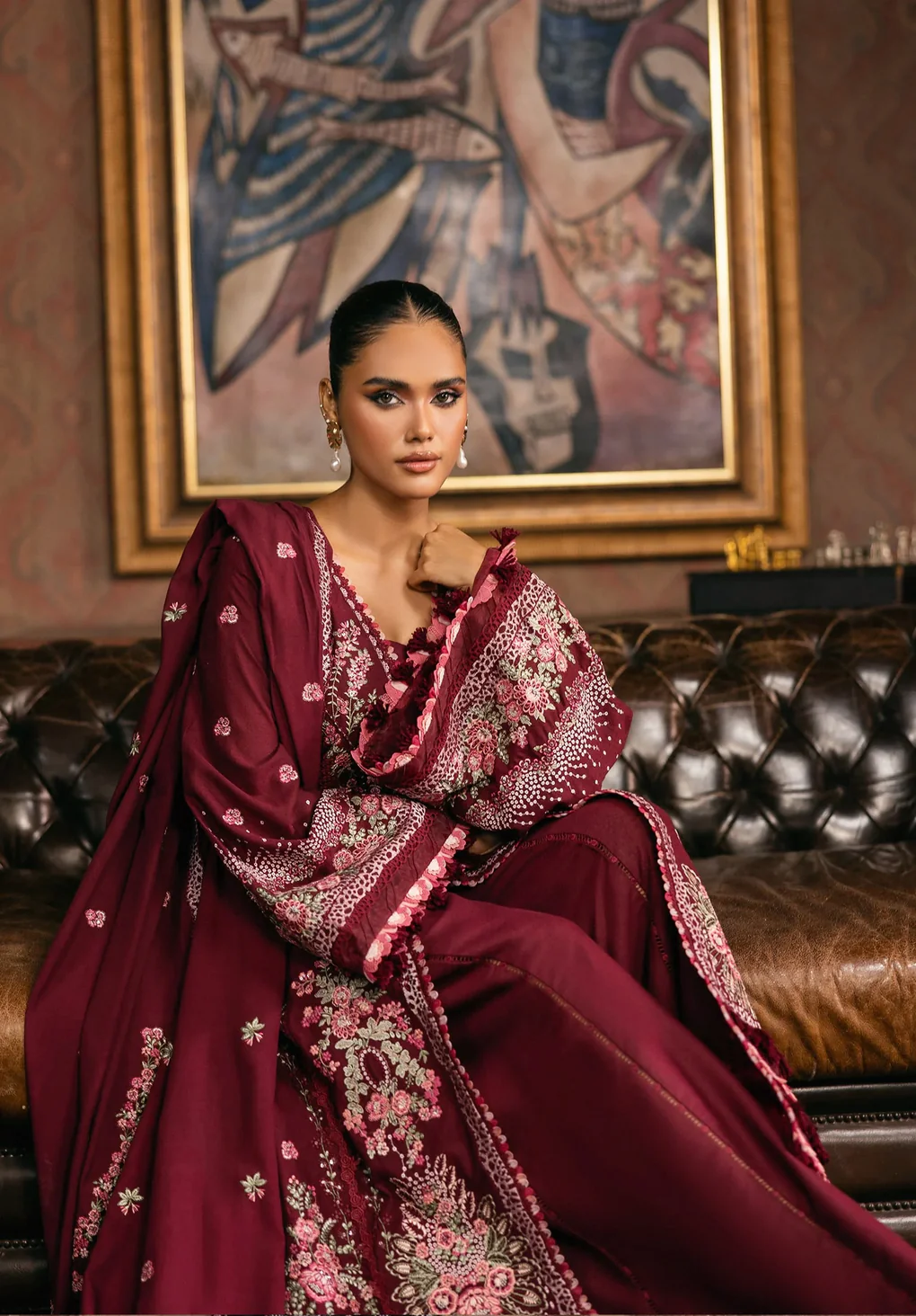Elaf Maroon Luxury Lawn Collection Replica - Image 2