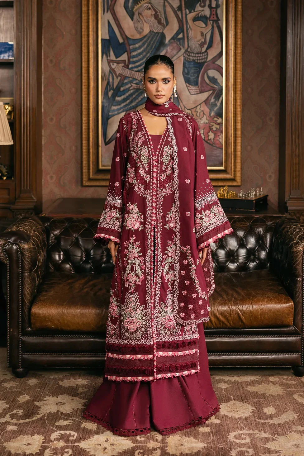 Elaf Maroon Luxury Lawn Collection Replica