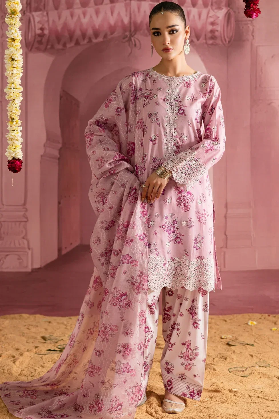 Bathik Pink Digital Printed Silk Collection Replica