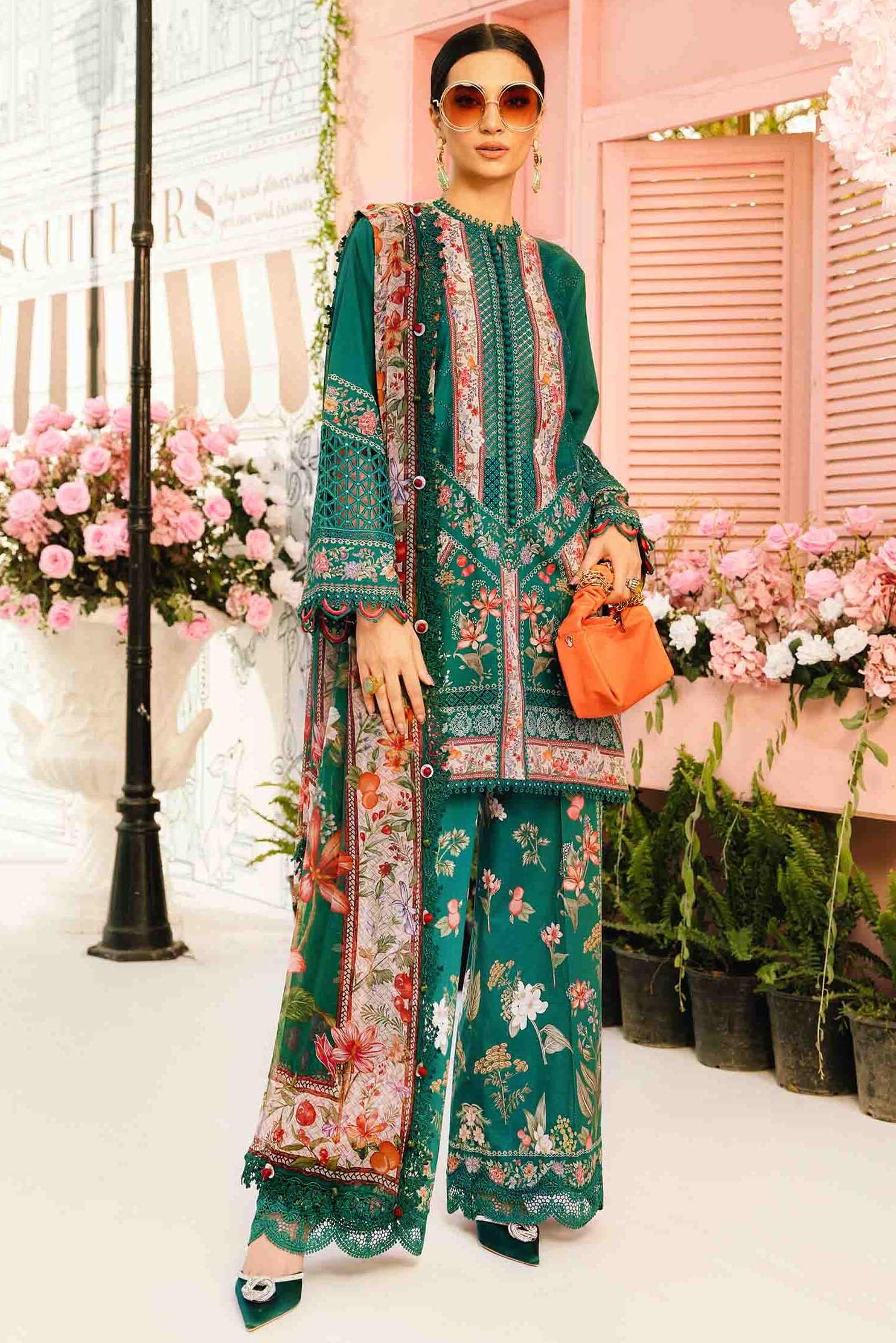 Maria B Bottle Green Digital Printed Lawn Collection Replica