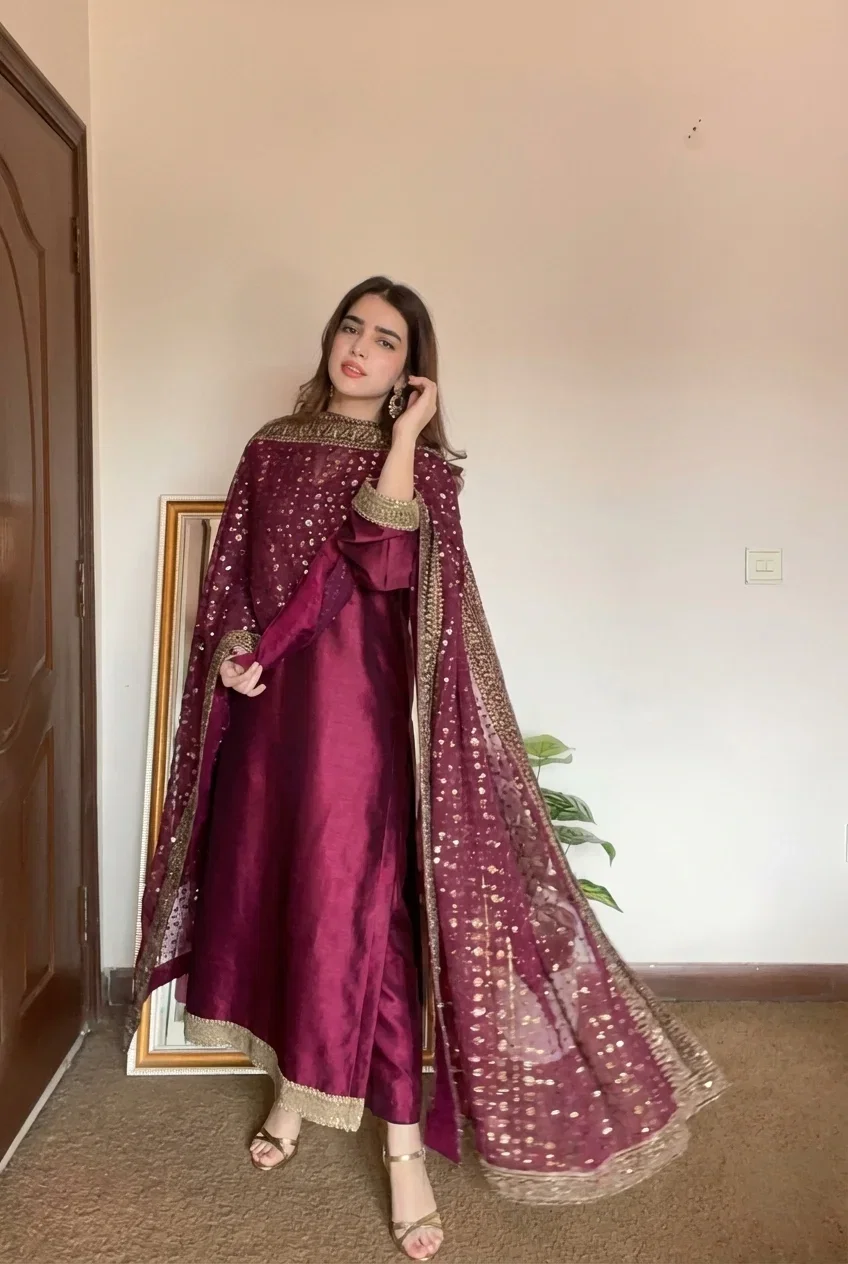 Alternative view of Shrenz Shocking Pink Formal Collection Silk Maxi Replica