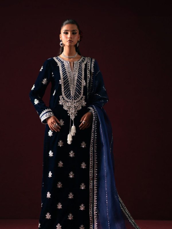 Waniya By Mehrazam Navy Blue Formal Velvet Collection Replica
