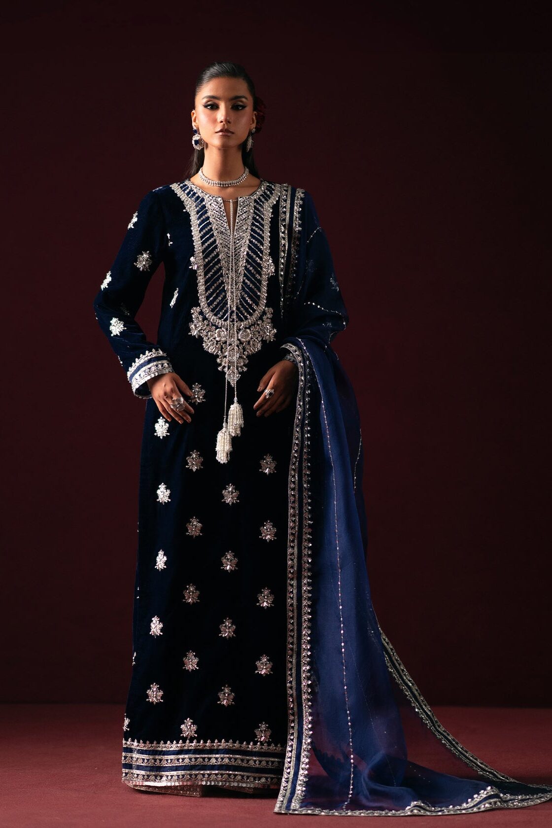Waniya By Mehrazam Navy Blue Formal Velvet Collection Replica