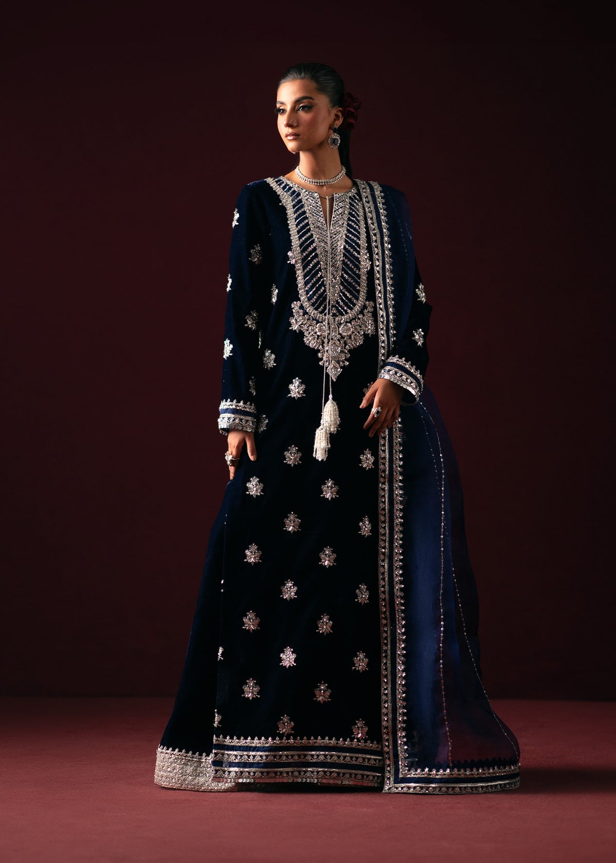 Waniya By Mehrazam Navy Blue Formal Velvet Collection Replica - Image 2