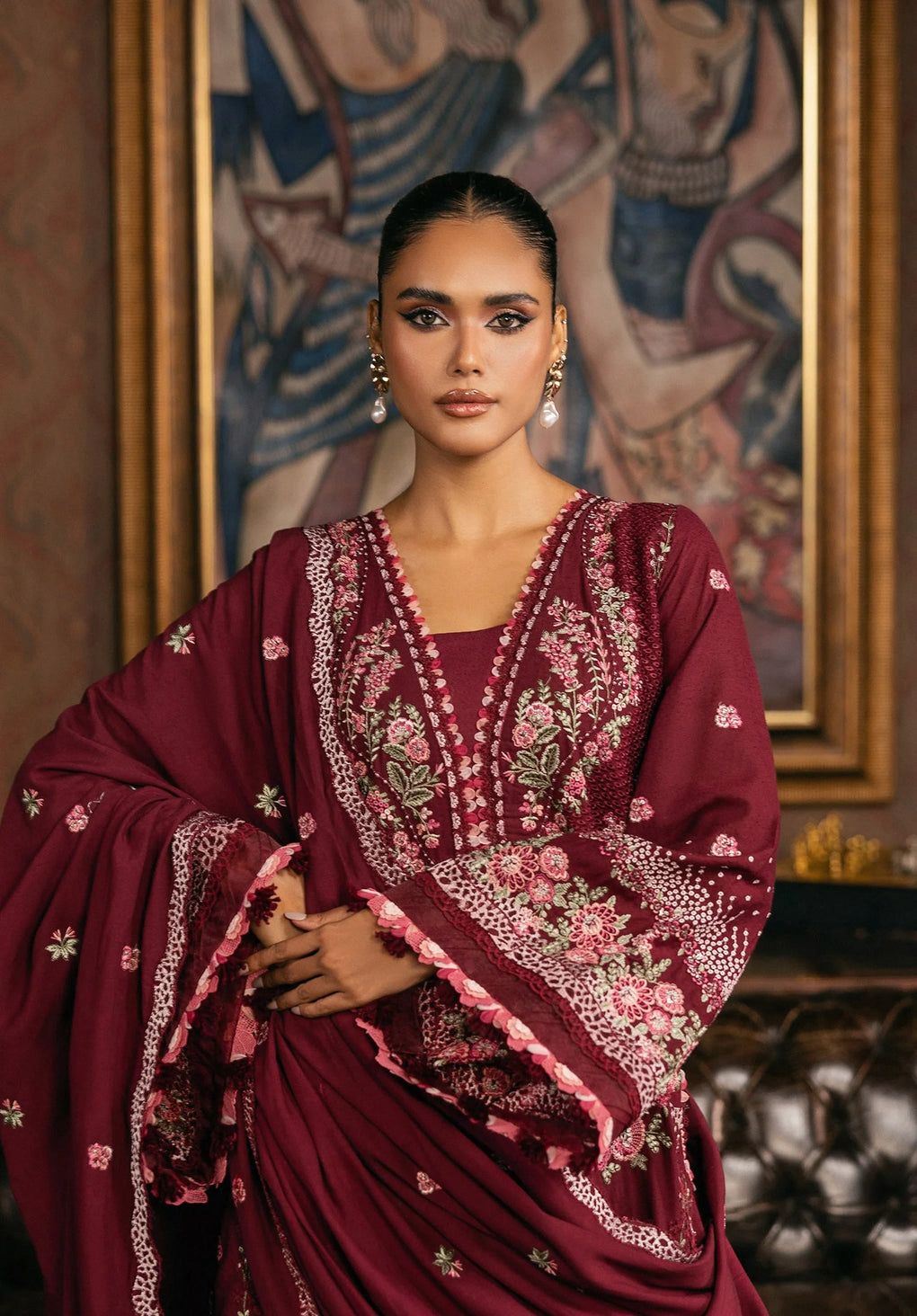 Elaf Maroon Luxury Lawn Collection Replica - Image 3