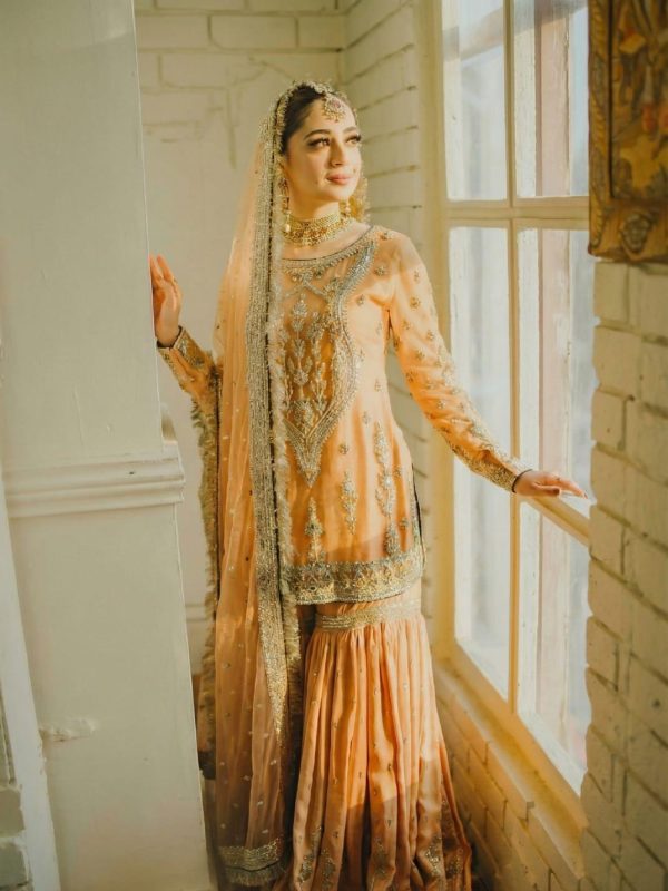 Shrenz Orange Luxury Bridal Collection Chiffon Gharara