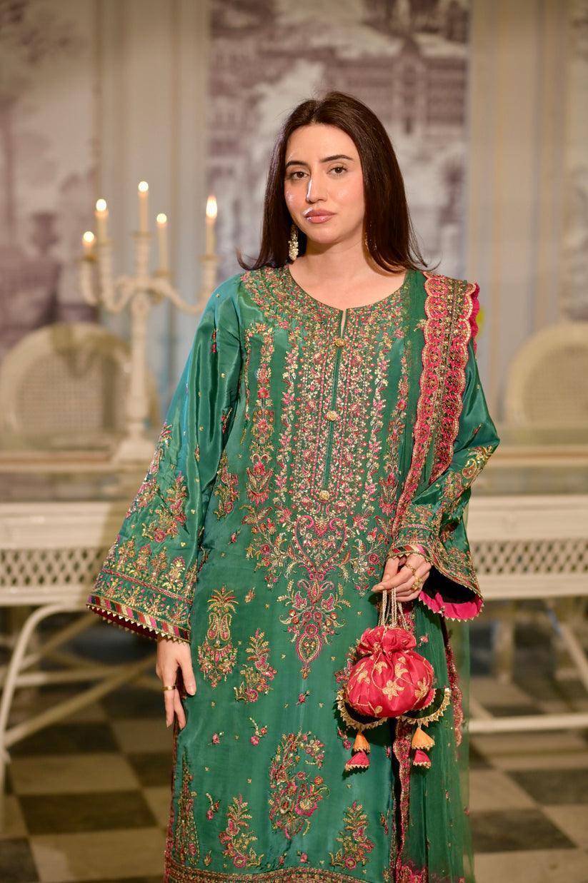 Alternative view of Aneela’s Bottle Green Luxury Lawn Collection Replica
