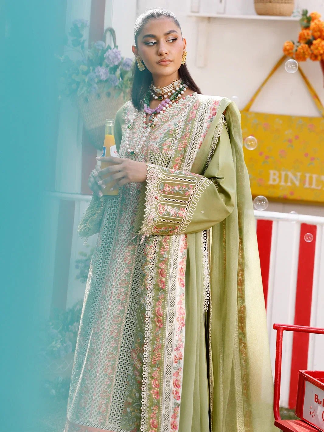Alternative view of Bin Ilyas Pista Green Luxury Lawn Collection Replica