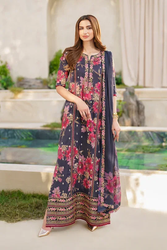 Iznik Navy Blue Printed Lawn Collection Replica - Image 2