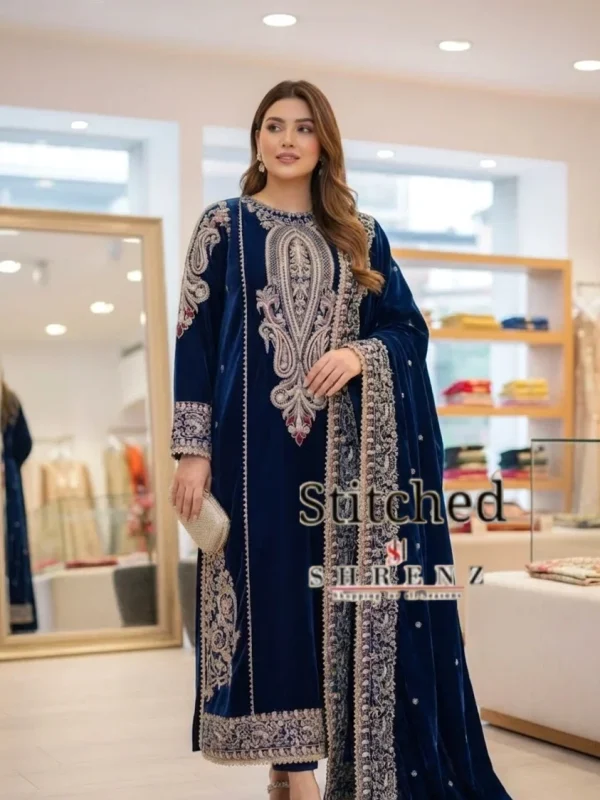 Shrenz 3 Piece Stitched Velvet Pret Collection