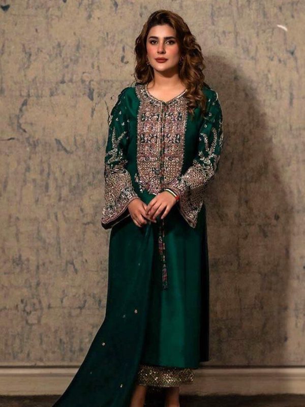 Hijab Seagreen Formal Raw Silk Collection Replica